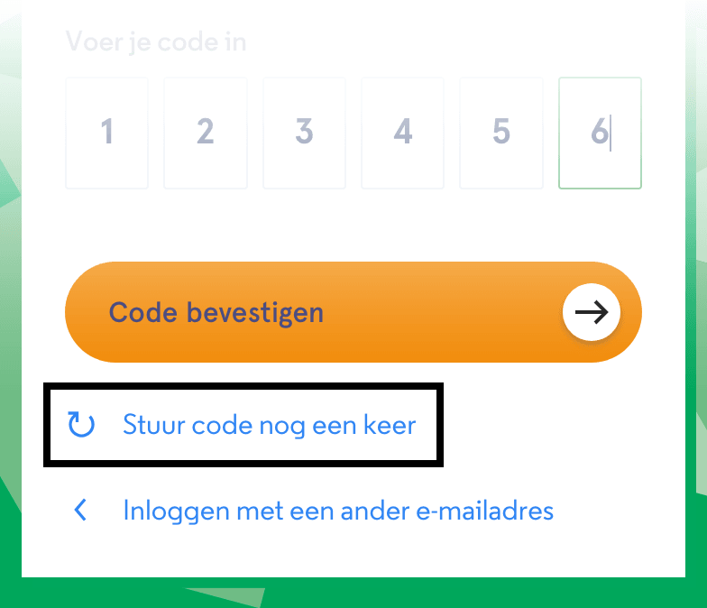Scherm van MijnStadswonen met de optie om de code opnieuw te sturen