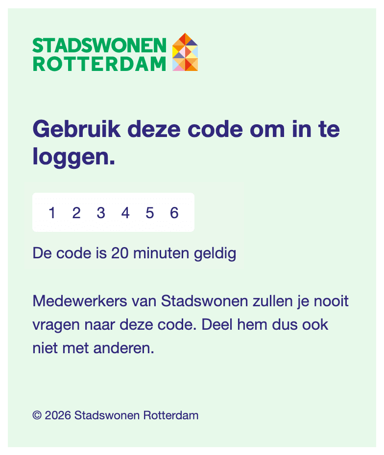 E-mail met de verificatiecode voor MijnStadswonen